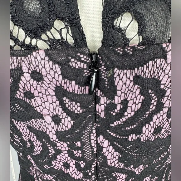 NWT Kay Unger Cocktail Dress Fit & Flare Sleeveless Pink Black Lace Size 6 Party - Picture 8 of 12